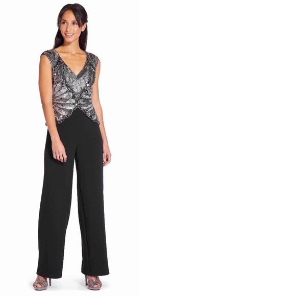 Adrianna Papell Sequin Beaded Long Jumpsuit - Picture 1 of 3